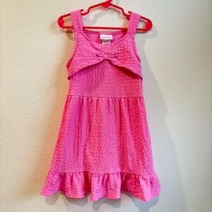 Little Lass Girls Pink Textured Seersucker Bow Dress Size 6